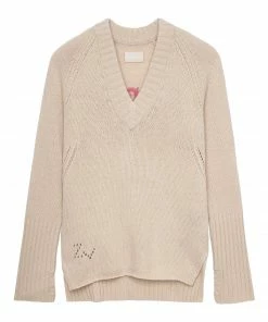 ZADIG & VOLTAIRE Pull Valmy Amour Laine Beige Mastic