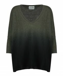 KUJTEN Pull Minie Dye Col V Cachemire Kaki Foncé