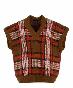 MADE IN TOMBOY Pull Sans Manches Gilette Laine Carreaux