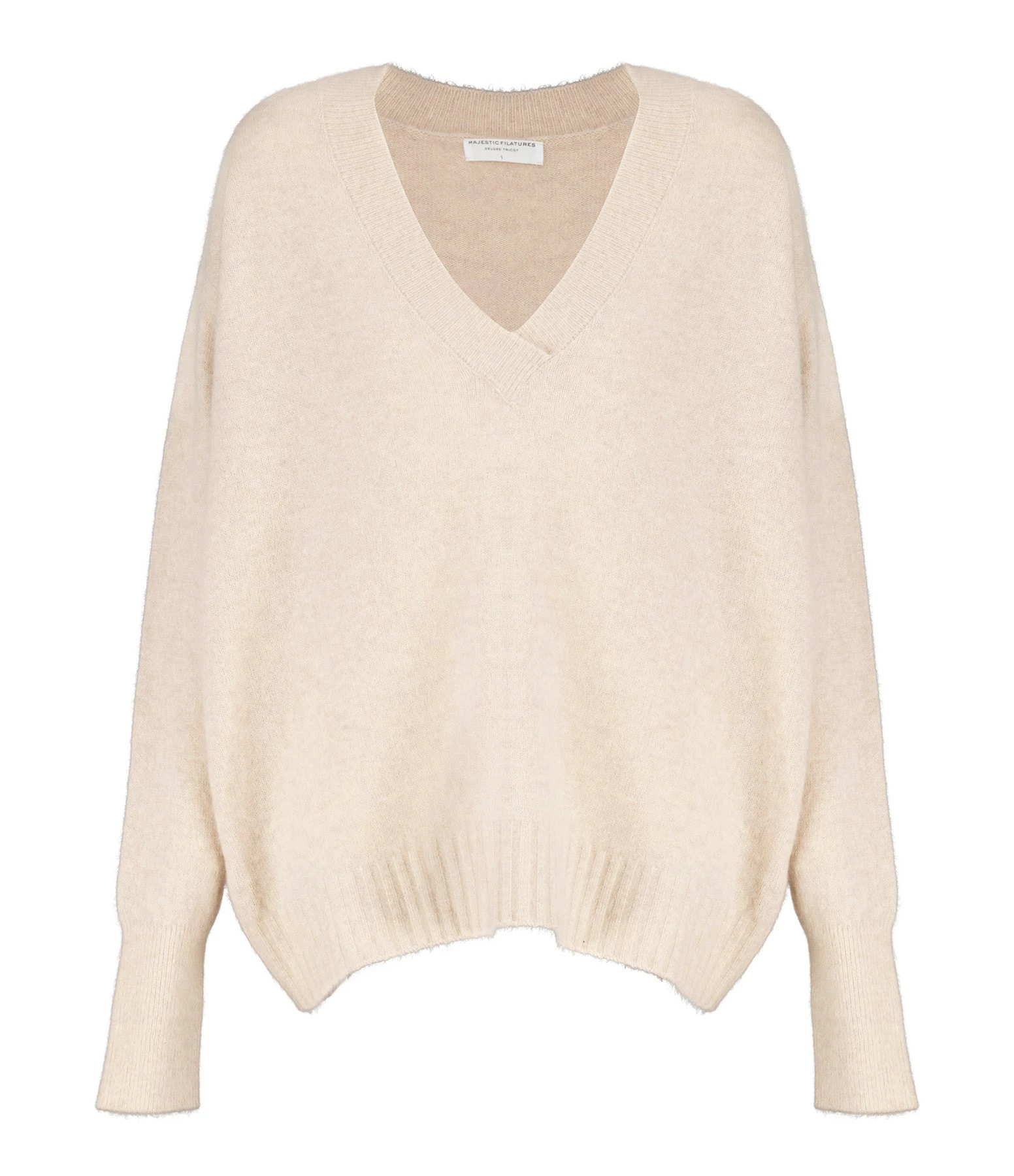 MAJESTIC FILATURES Pull Col V Raccoon Beige 3 MAJESTIC FILATURES Pull Col V Raccoon Beige