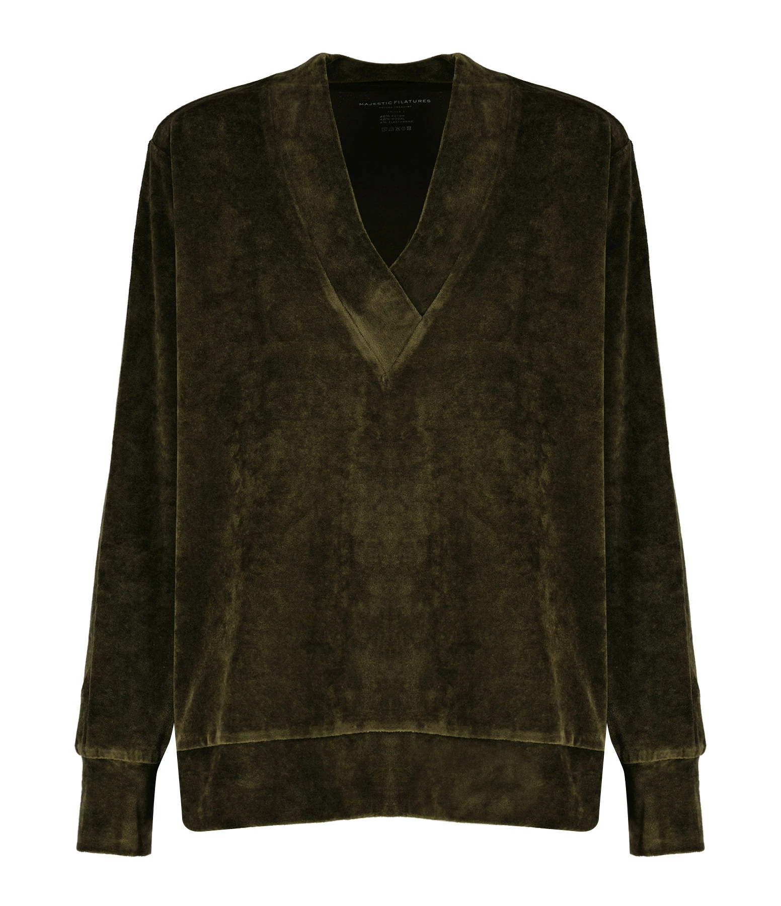 MAJESTIC FILATURES Pull Col V Coton Olive 3 MAJESTIC FILATURES Pull Col V Coton Olive