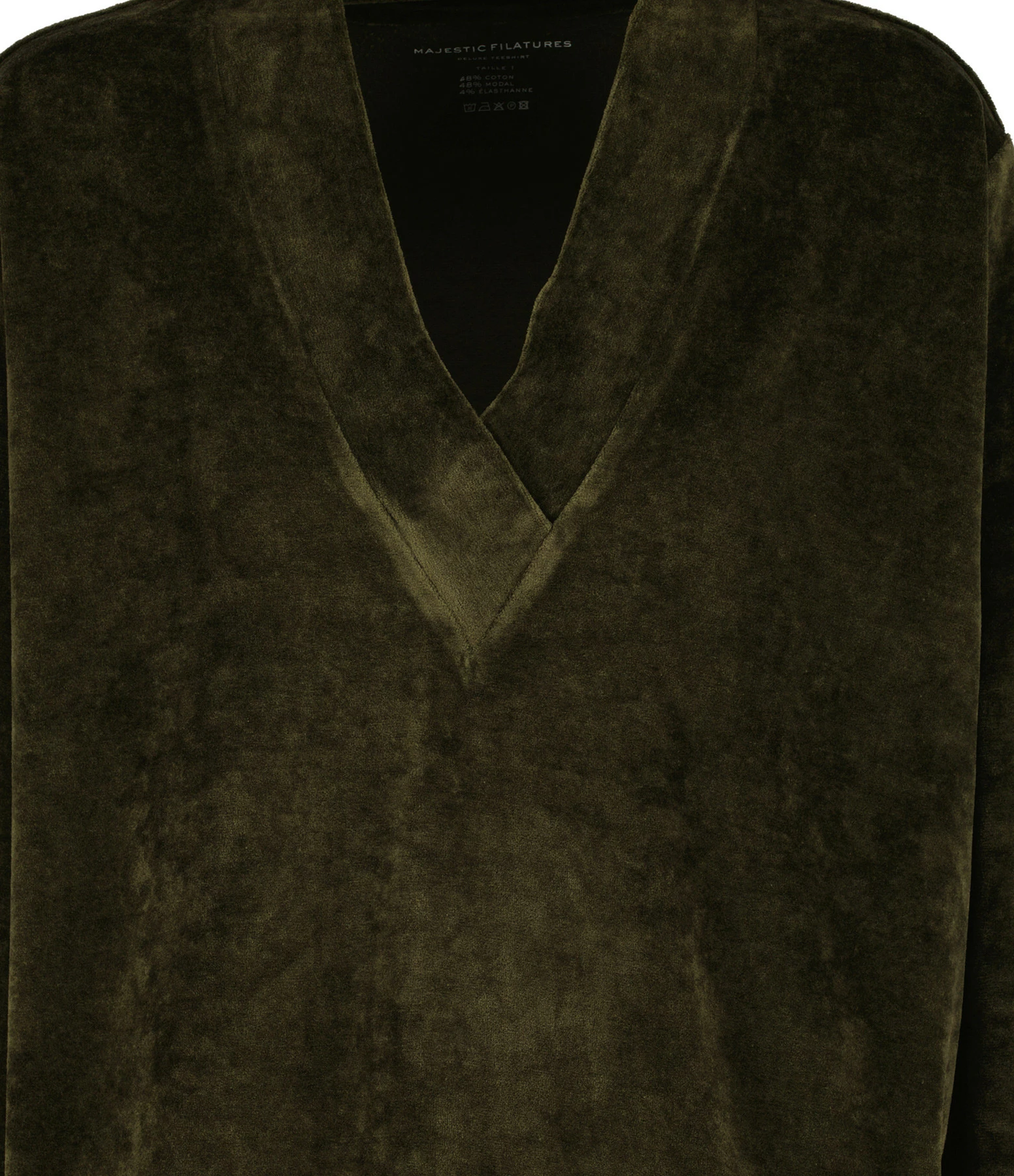 MAJESTIC FILATURES Pull Col V Coton Olive 4 MAJESTIC FILATURES Pull Col V Coton Olive – Image 2