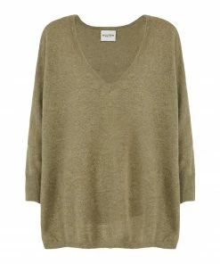 KUJTEN Pull Minie Col V Cachemire Kaki Chiné