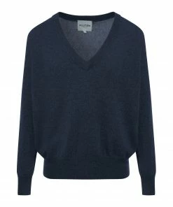 KUJTEN Pull Edy Col V Cachemire Bleu Marine Foncé