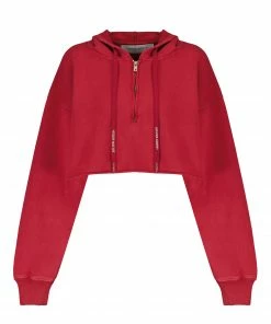 GOLDEN GOOSE Crop Sweatshirt Hoodie Court Journey Coton Rouge
