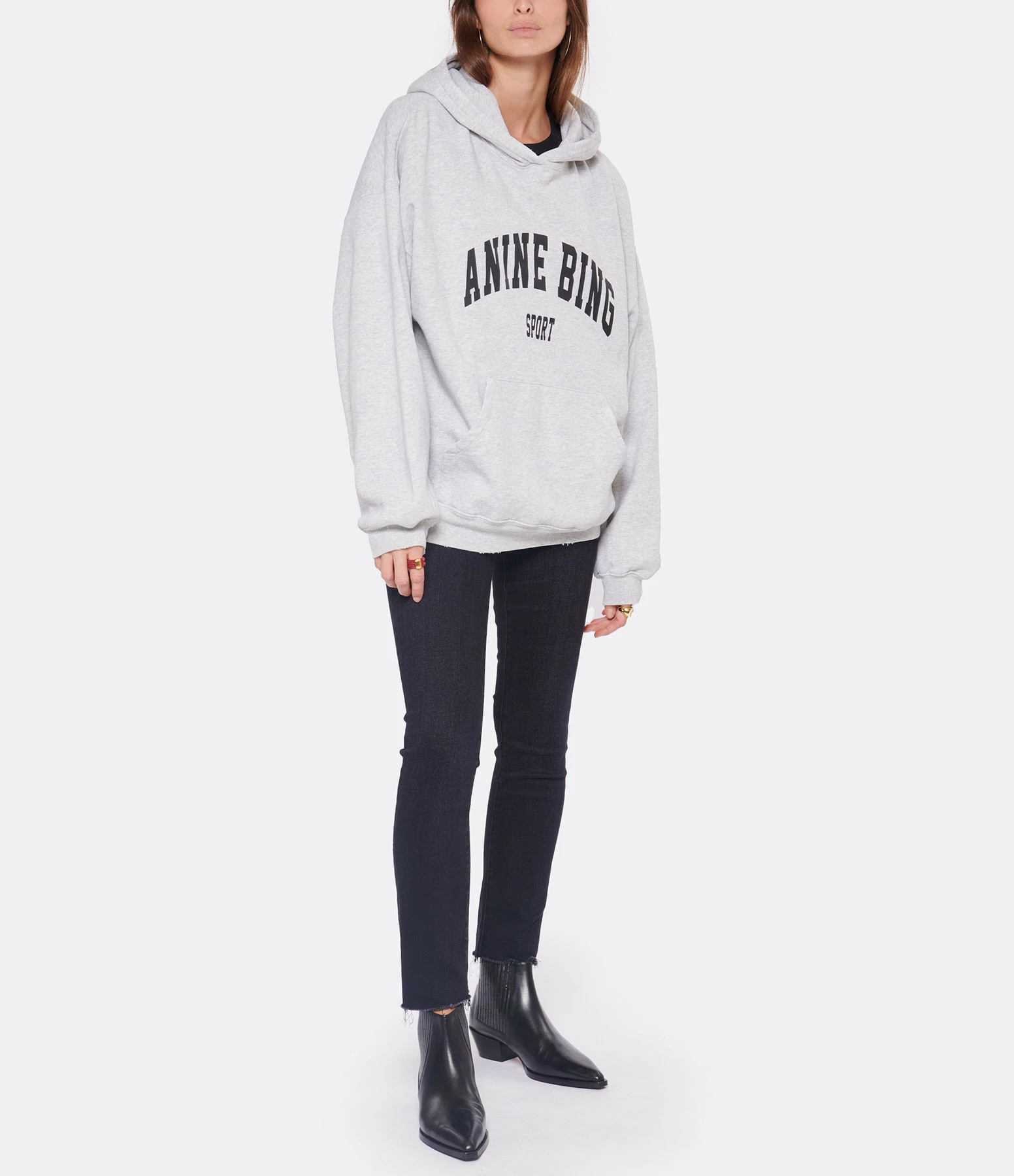 ANINE BING Sweatshirt Hoodie Harvey Coton Organique Gris 7 ANINE BING Sweatshirt Hoodie Harvey Coton Organique Gris – Image 5