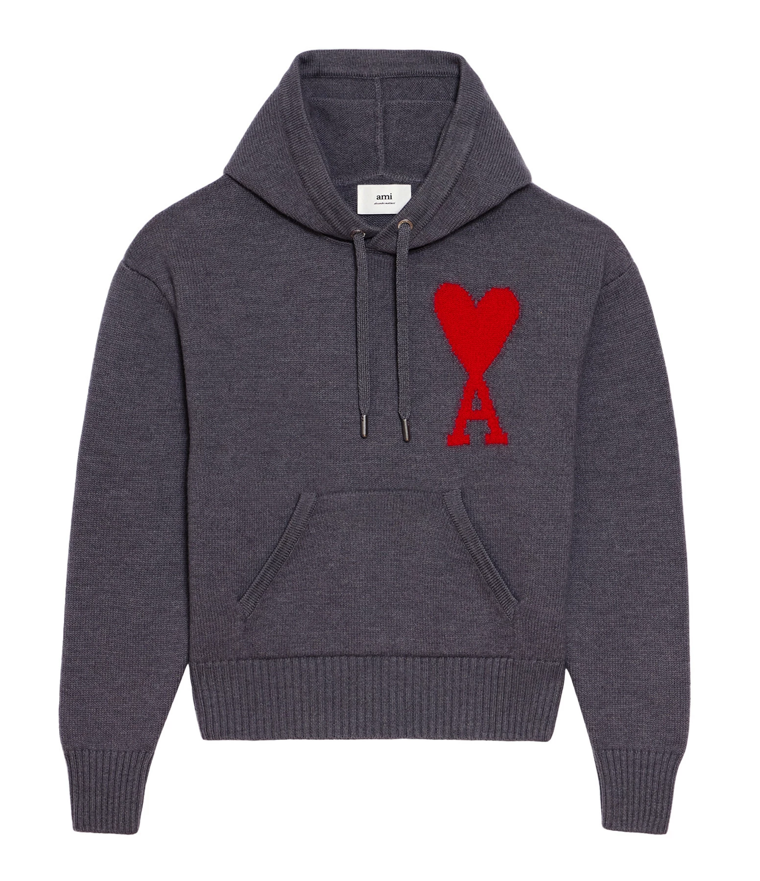 AMI PARIS Pull Hoodie Unisexe Ami De Cœur Laine Gris Rouge 3 AMI PARIS Pull Hoodie Unisexe Ami De Cœur Laine Gris Rouge