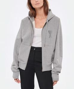 AMI PARIS Sweatshirt Hoodie Zippé Unisexe Ami De Cœur Coton Gris Chiné -Boutique MAJESTIC FILATURES unnamed file 1350