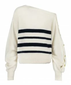 MES DEMOISELLES Pull Rayures Laine Jan Marine Blanc