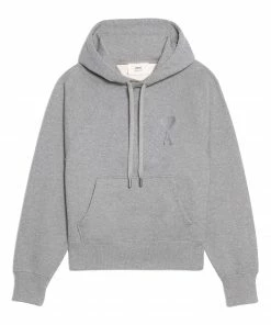 AMI PARIS Sweatshirt Hoodie Unisexe Ami De Cœur Coton Bio Gris Chiné