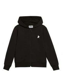 GOLDEN GOOSE Sweatshirt Hoodie Enfant Star Coton Noir Blanc