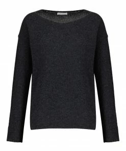 MAJESTIC FILATURES Pull Col Bateau Laine Cachemire Anthracite Chiné