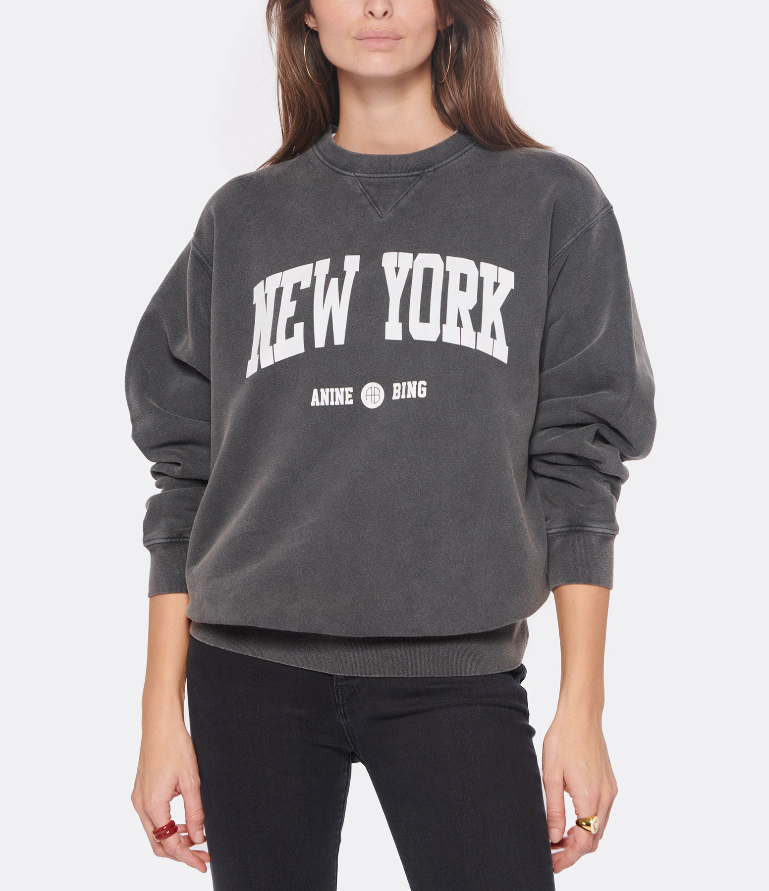 ANINE BING Sweatshirt Ramona NY Coton Organique Noir Délavé 4 ANINE BING Sweatshirt Ramona NY Coton Organique Noir Délavé – Image 2