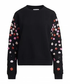 ESSENTIEL ANTWERP Sweatshirt Camp Manches Fleurs Sequin Coton Noir
