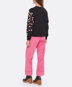 ESSENTIEL ANTWERP Sweatshirt Camp Manches Fleurs Sequin Coton Noir -Boutique MAJESTIC FILATURES unnamed file 1457