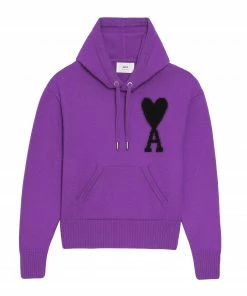 AMI PARIS Pull Hoodie Unisexe Ami De Cœur Laine Violet Noir