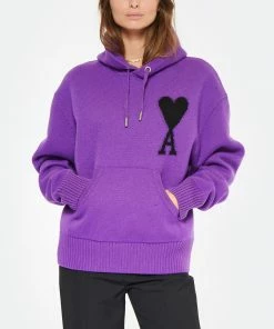 AMI PARIS Pull Hoodie Unisexe Ami De Cœur Laine Violet Noir -Boutique MAJESTIC FILATURES unnamed file 1532
