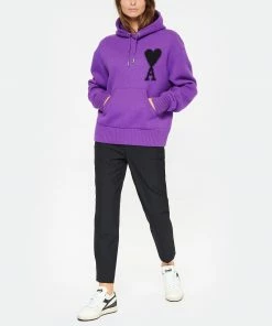 AMI PARIS Pull Hoodie Unisexe Ami De Cœur Laine Violet Noir -Boutique MAJESTIC FILATURES unnamed file 1533