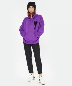 AMI PARIS Pull Hoodie Unisexe Ami De Cœur Laine Violet Noir -Boutique MAJESTIC FILATURES unnamed file 1535