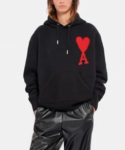 AMI PARIS Pull Hoodie Unisexe Ami De Cœur Laine Noir Rouge -Boutique MAJESTIC FILATURES unnamed file 1566