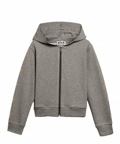 GOLDEN GOOSE Sweatshirt Enfant Zip Star Coton Gris Doré