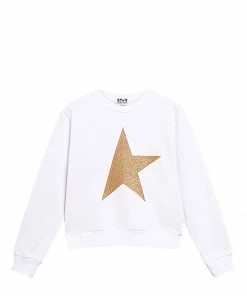 GOLDEN GOOSE Sweatshirt Enfant Star Coton Blanc Doré
