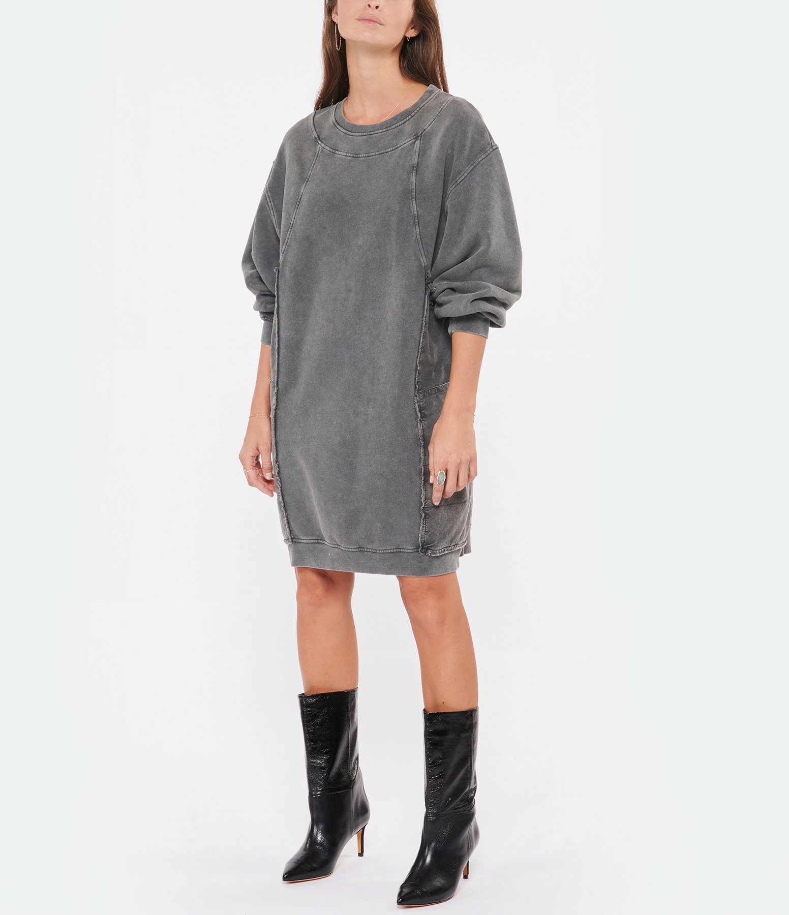 SEE BY CHLOE Robe Sweatshirt Long Coton Gris 5 SEE BY CHLOE Robe Sweatshirt Long Coton Gris – Image 3