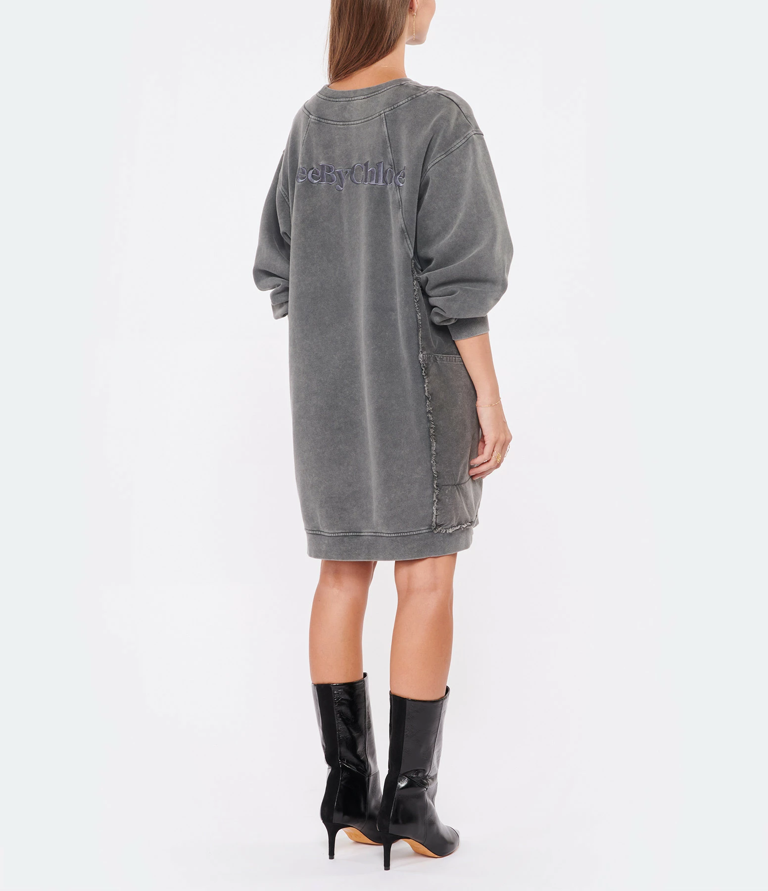 SEE BY CHLOE Robe Sweatshirt Long Coton Gris 6 SEE BY CHLOE Robe Sweatshirt Long Coton Gris – Image 4
