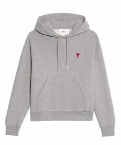 AMI PARIS Sweatshirt Hoodie Unisexe Ami De Cœur Coton Bio Gris Chiné