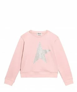 GOLDEN GOOSE Sweatshirt Enfant Star Coton Rose Argenté