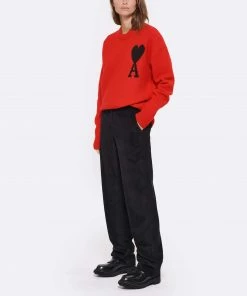 AMI PARIS Pull Unisexe Oversize Ami De Cœur Col Rond Laine Rouge Noir -Boutique MAJESTIC FILATURES unnamed file 171