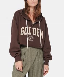 GOLDEN GOOSE Sweatshirt Hoodie Journey Crop Coton Marron Café -Boutique MAJESTIC FILATURES unnamed file 1723