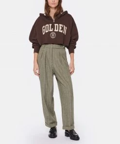 GOLDEN GOOSE Sweatshirt Hoodie Journey Crop Coton Marron Café -Boutique MAJESTIC FILATURES unnamed file 1725