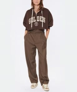 GOLDEN GOOSE Sweatshirt Hoodie Journey Crop Coton Marron Café -Boutique MAJESTIC FILATURES unnamed file 1726