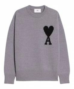 Boutique MAJESTIC FILATURES 8 AMI PARIS Pull Unisexe Oversize Ami De Cœur Col Rond Laine Gris Noir