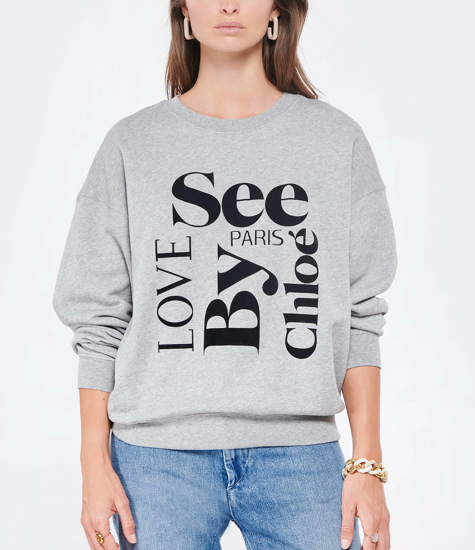 SEE BY CHLOE Sweatshirt Coton Gris 5 SEE BY CHLOE Sweatshirt Coton Gris – Image 3