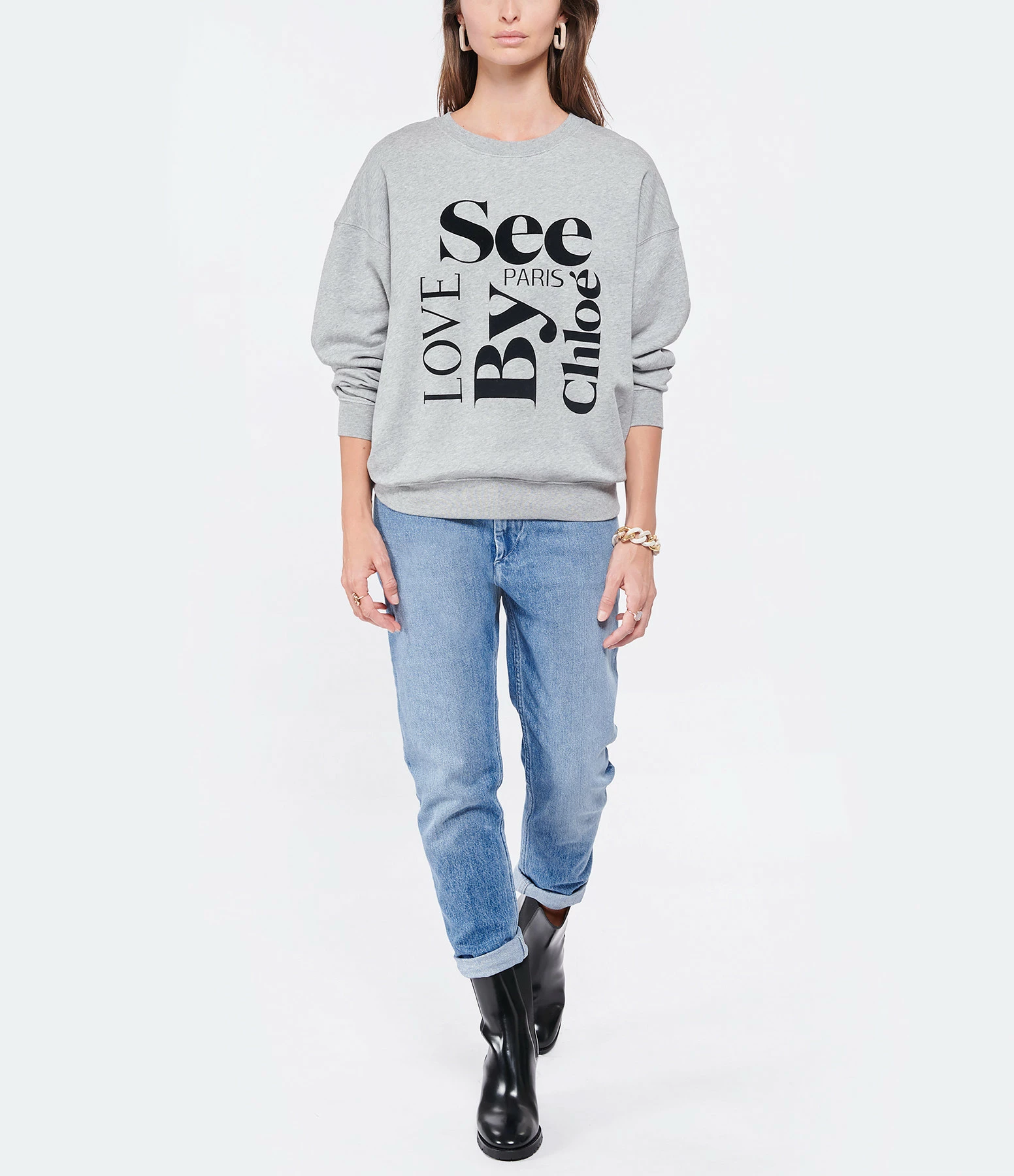 SEE BY CHLOE Sweatshirt Coton Gris 6 SEE BY CHLOE Sweatshirt Coton Gris – Image 4