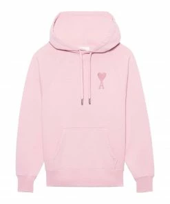 AMI PARIS Sweatshirt Hoodie Unisexe Ami De Cœur Coton Biologique Rose Pâle