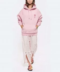 AMI PARIS Sweatshirt Hoodie Unisexe Ami De Cœur Coton Biologique Rose Pâle -Boutique MAJESTIC FILATURES unnamed file 1885