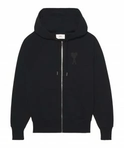 AMI PARIS Sweatshirt Hoodie Zippé Unisexe Ami De Cœur Coton Biologique Noir