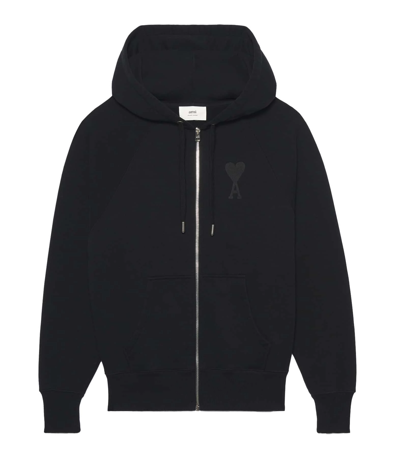 AMI PARIS Sweatshirt Hoodie Zippé Unisexe Ami De Cœur Coton Biologique Noir 3 AMI PARIS Sweatshirt Hoodie Zippé Unisexe Ami De Cœur Coton Biologique Noir