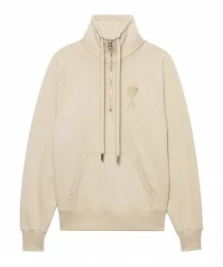 AMI PARIS Sweatshirt Zippé Unisexe Ami De Cœur Coton Biologique Beige