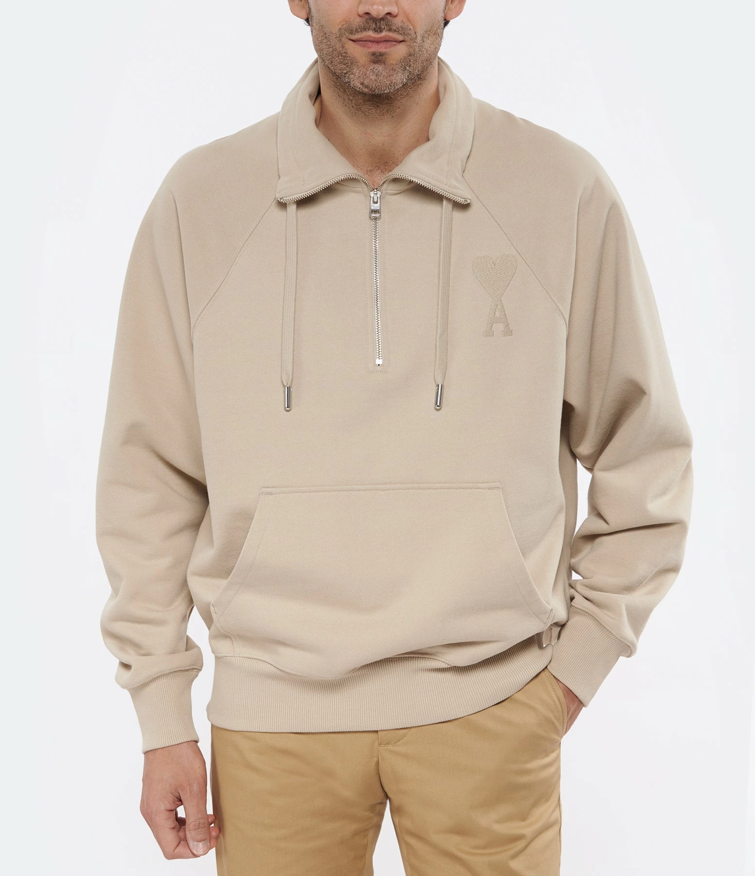 AMI PARIS Sweatshirt Zippé Unisexe Ami De Cœur Coton Biologique Beige 7 AMI PARIS Sweatshirt Zippé Unisexe Ami De Cœur Coton Biologique Beige – Image 5
