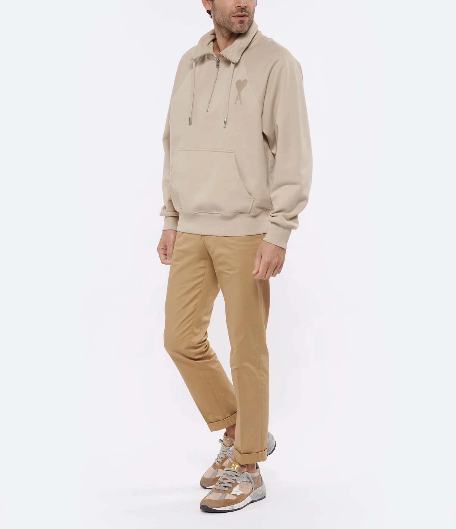 AMI PARIS Sweatshirt Zippé Unisexe Ami De Cœur Coton Biologique Beige 8 AMI PARIS Sweatshirt Zippé Unisexe Ami De Cœur Coton Biologique Beige – Image 6