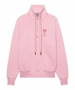 AMI PARIS Sweatshirt Zippé Unisexe Ami De Cœur Coton Biologique Rose Pâle