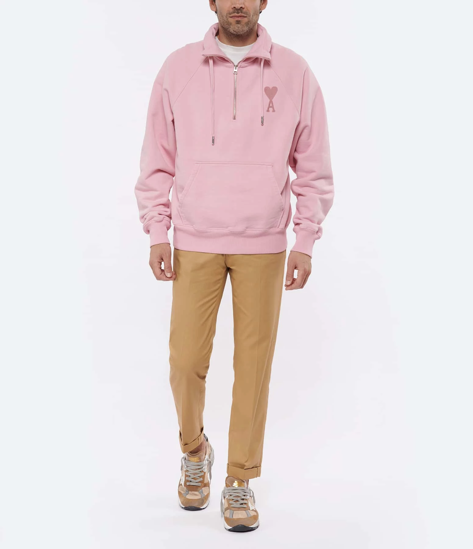 AMI PARIS Sweatshirt Zippé Unisexe Ami De Cœur Coton Biologique Rose Pâle 8 AMI PARIS Sweatshirt Zippé Unisexe Ami De Cœur Coton Biologique Rose Pâle – Image 6