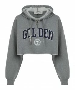 GOLDEN GOOSE Sweatshirt Crop Golden Coton Gris