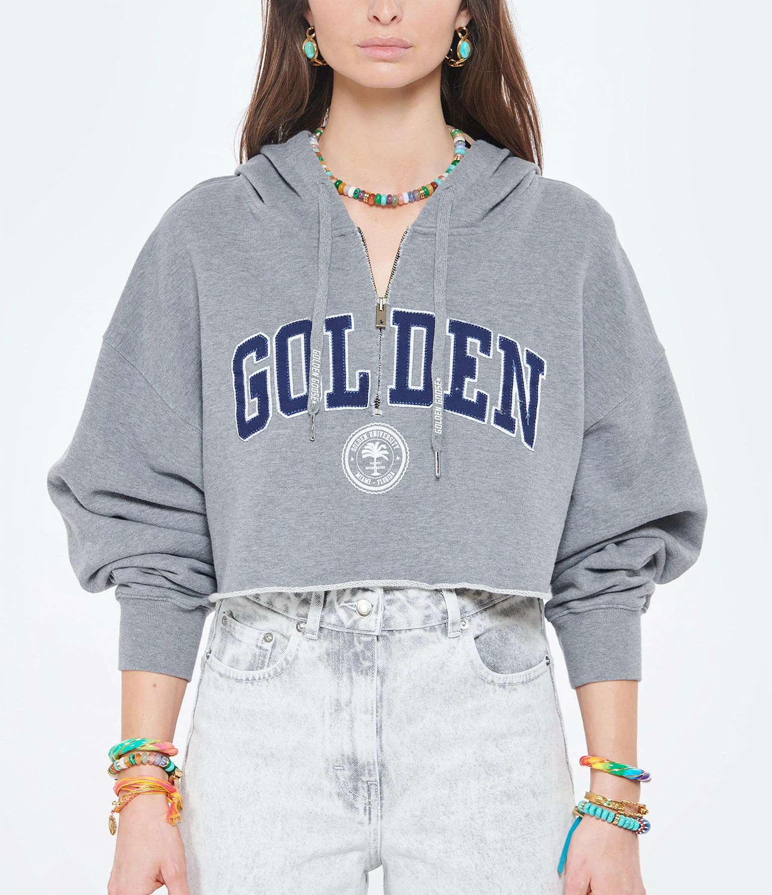 GOLDEN GOOSE Sweatshirt Crop Golden Coton Gris 5 GOLDEN GOOSE Sweatshirt Crop Golden Coton Gris – Image 3