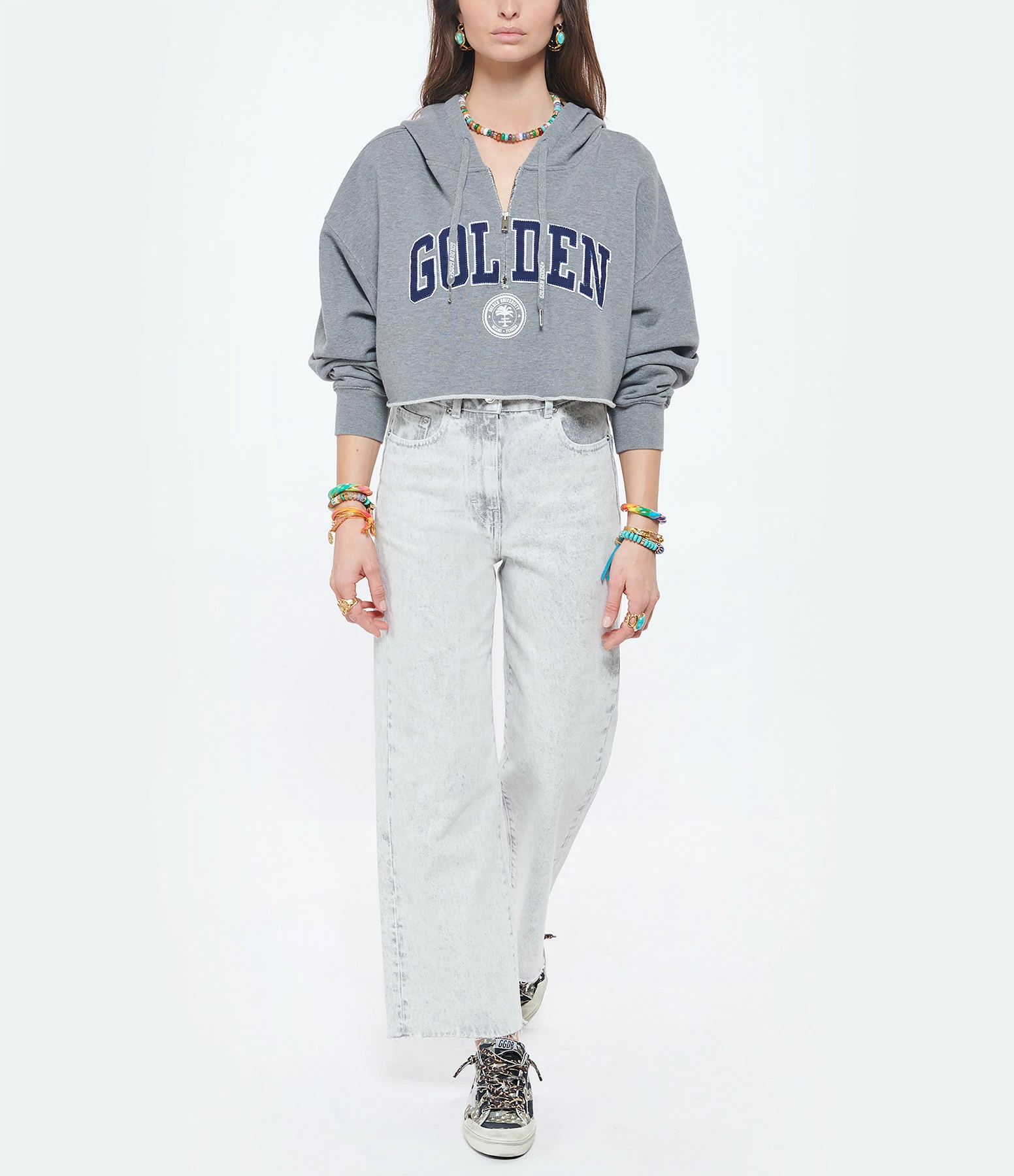 GOLDEN GOOSE Sweatshirt Crop Golden Coton Gris 6 GOLDEN GOOSE Sweatshirt Crop Golden Coton Gris – Image 4