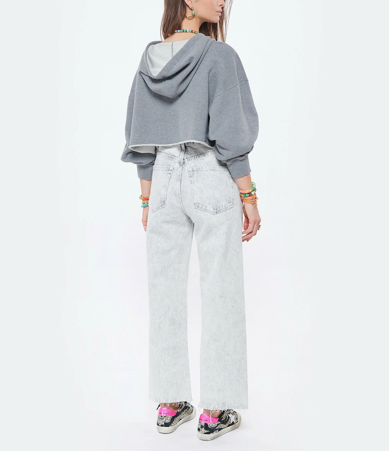 GOLDEN GOOSE Sweatshirt Crop Golden Coton Gris 7 GOLDEN GOOSE Sweatshirt Crop Golden Coton Gris – Image 5
